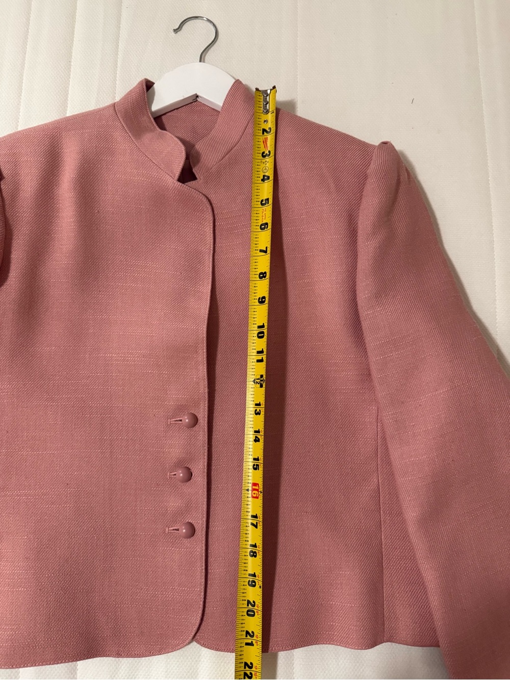 Vintage Linen Cropped Jacket Blazer Dusty Pink Structured Minimalist 90s - Picture 8 of 10